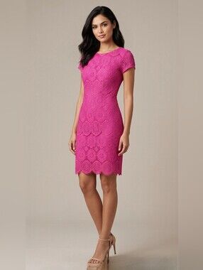 394. Laundry By Shelli Segal Hot Pink Lace Short-Sleeve Sheath Dress